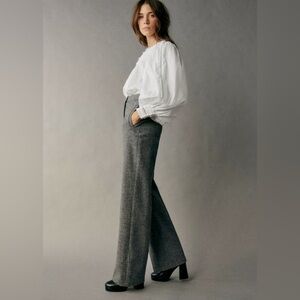 NWOT Sezane Martin Trousers Mottled Grey 100% Virgin Wool Size 40/US 8